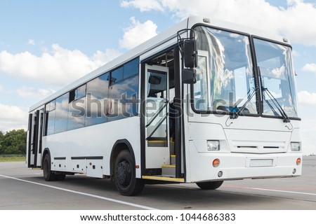 white airport bus  close up
