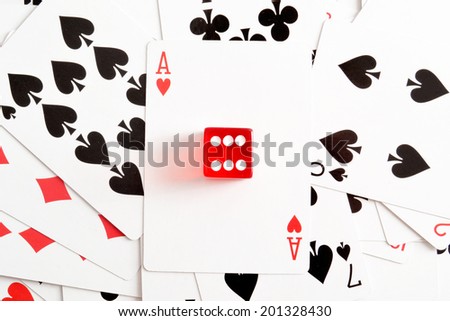 poker cards and red dice