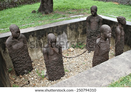 Statues at the Slavery Monument in Stone Town, Zanzibar, Tanzania.