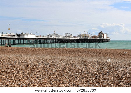 Beach view of Brighton pier, United Kingdom.