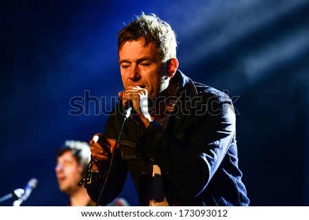 BARCELONA - MAY 24, 2013 - English brit-pop band Blur performs at Primavera Sound 2013 Festival on May 24, 2013 in Barcelona, Spain.
