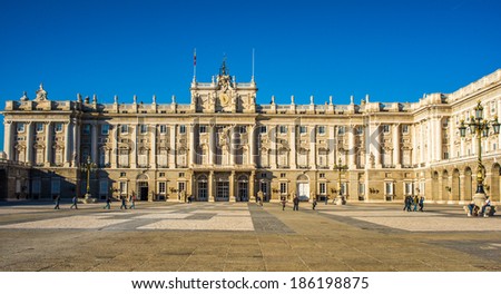 MADRID, SPAIN - MARCH 12: Royal Palace in March 12, 2014 in Madrid, Spain. Royal Palace of Madrid - is official residence of Spanish Royal Family