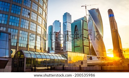 Beautiful evening view of famous skyscrapers in Moscow City international business center, Moscow, Russia