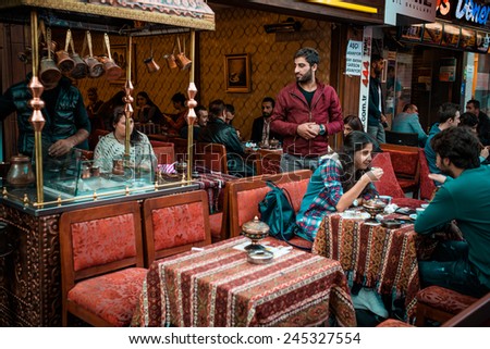 ISTANBUL, TURKEY - October, 26, 2014: Oriental coffee house in Kadikoy district, Istanbul, Turkey.