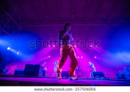 MOSCOW, RUSSIA - JUNE 28, 2014 - South African rap-rave group Die Antwoord performing live at Park Live festival at at the National Exhibition Centre on June 28, 2014 in Moscow, Russia