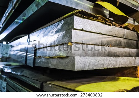 MOSCOW, RUSSIA - CIRCA MAY, 2011: Stacked aluminum sheets in russian smelting plant Most-1, based in Moscow, Russia