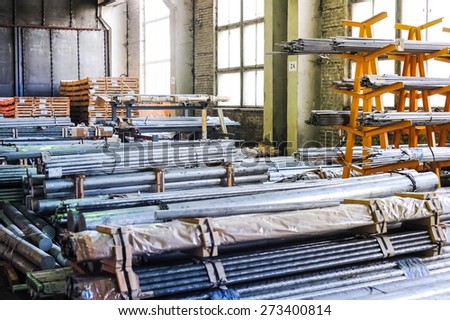 MOSCOW, RUSSIA - CIRCA MAY, 2011: Stacked aluminum rods in russian smelting plant Alfa-Metal, based in Moscow, Russia
