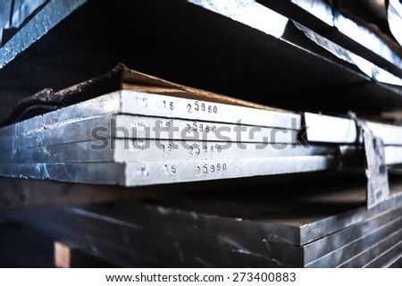 MOSCOW, RUSSIA - CIRCA MAY, 2011: Stacked aluminum sheets in russian smelting plant Most-1, based in Moscow, Russia