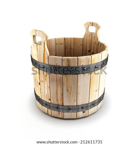 Wooden bucket for a bath isolated on a white background