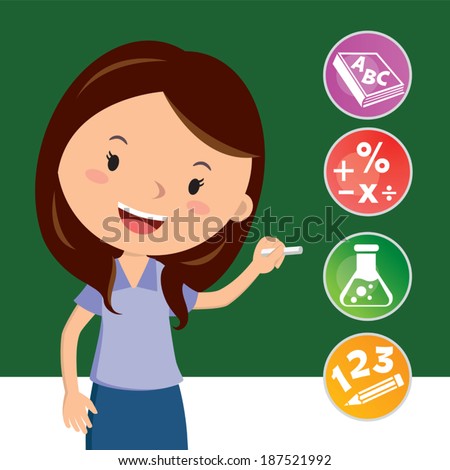 Cheerful teacher with education icons Teaching Cheerful teacher with education icons Teaching