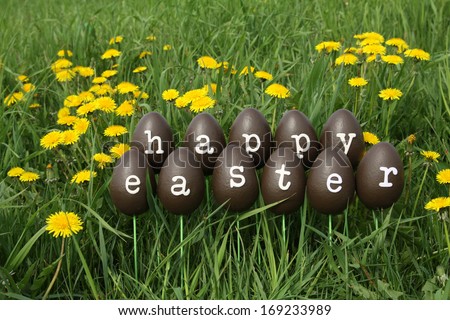 The Easter eggs with letters forming the text Happy Easter