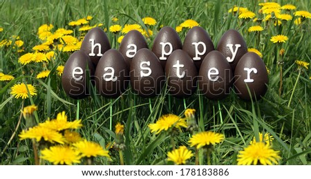 The Easter eggs with letters forming the text Happy Easter