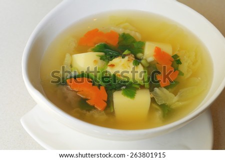 egg tofu and mixed vegetable clear soup