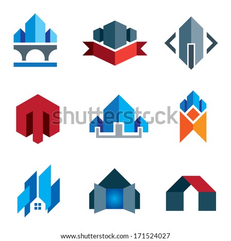 My new age generation - historic virtual building construction logo architecture company label and creation of 21st century business smart house or family home icon set