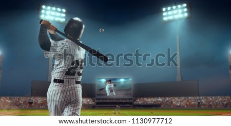 Baseball player bat the ball on professional baseball stadium