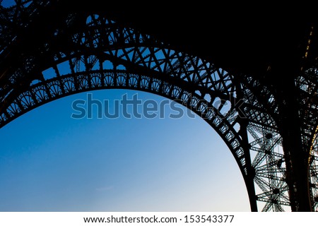 Underneath view of the Eiffel Tower in Paris France