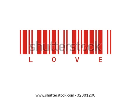 red vector draw bar code love
