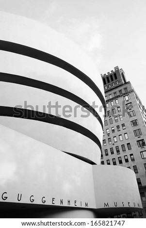 New York - September 1: High Contrast Black And White Photograph Of Solomon R. Guggenheim Museum On The Upper East Side Of Manhattan, On September 1, 2013.