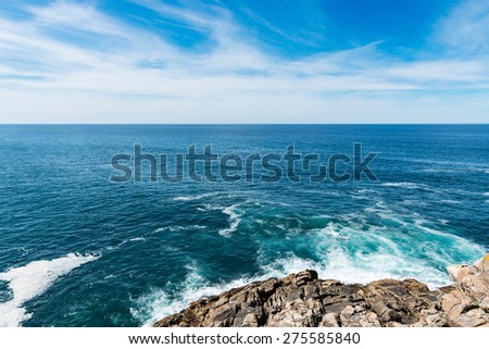View of the Galician coast and Atlantc Ocean from the Castro de Barona, a fort located in the parish of Barona in A Coruna.