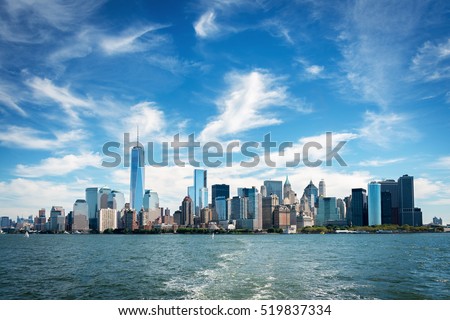 Skyscrapers around Battery Park in Lower Manhattan, New York City.