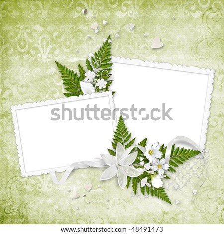 stock photo Delicate wedding frame with green dackground