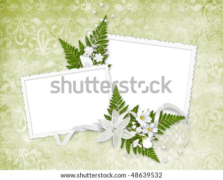 stock photo Delicate wedding frame with green background