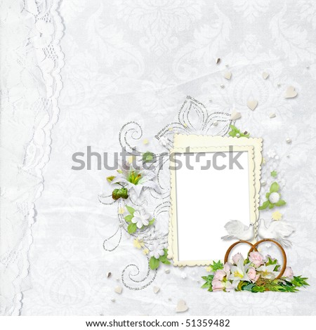 stock photo Beautiful wedding frame with artificial flowers