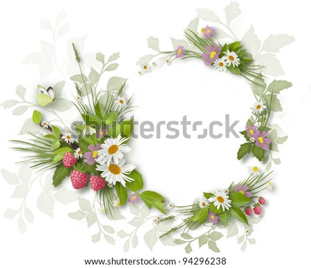 Painted Circle frame from colorful summer flowers and berries