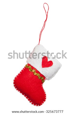 Felt toy for Christmas tree - Santa\'s boot isolated on white background