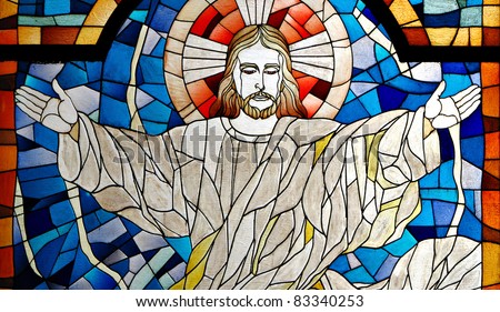 Stained Glass Panes on Jesus Christ Church Stained Glass Pane Stock Photo 83340253