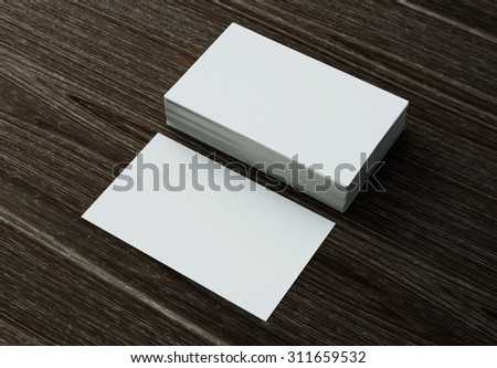 white bussiness card mockup on wood background