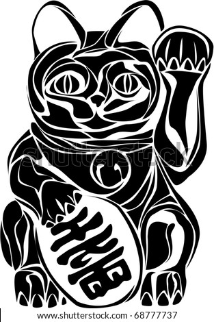stock vector Maneki Neko Japanese fortune money cat tribal tattoo