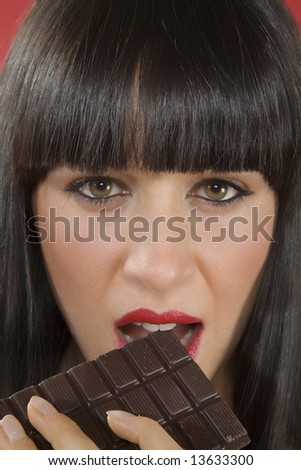 sensual woman who eats chocolate