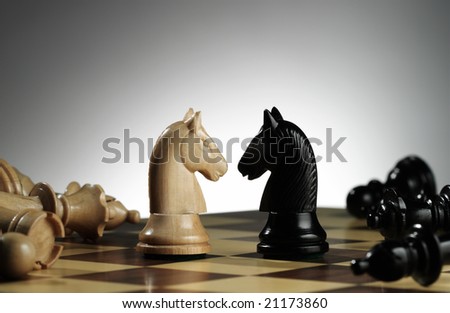 White and black knights on chess board