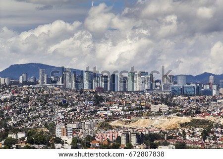 skyline of santa fe commercial, university, financial and residential modern east district of Mexico City
