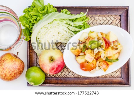 Red apple salad thai food. Thai cuisine (traditional and modern thai food)