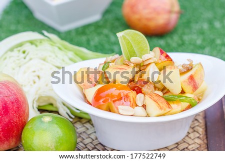 Red apple salad thai food. Thai cuisine (traditional and modern thai food)