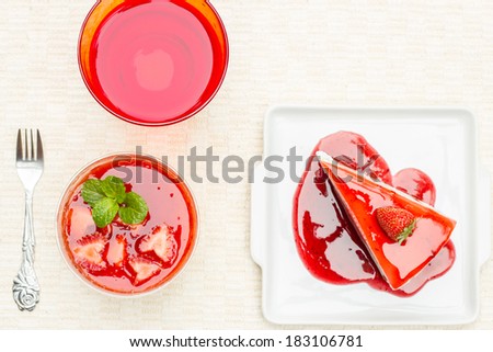 Rainbow cheese cake with fresh strawberries and strawberries cheese cake