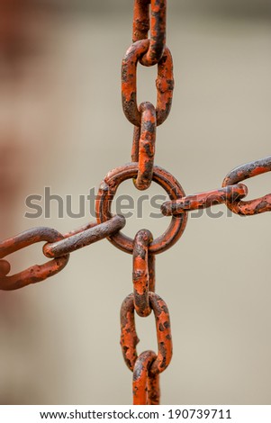 Close up of a metal rusty chains link segment