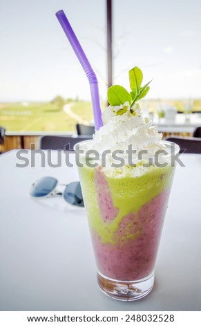 Red bean and Green tea smoothie with green leaf