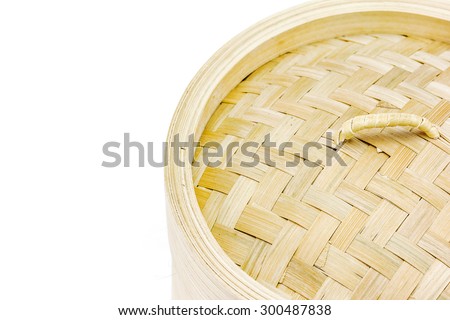 Close up bamboo steamer on white background. Chinese kitchenware