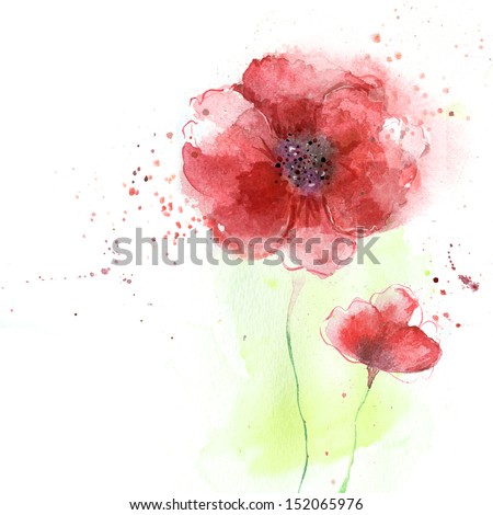 Stylized Poppy flowers illustration.Beautiful summer red flowers, watercolor illustration. Floral background. Watercolor floral seamless pattern.