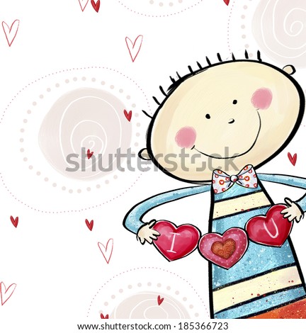I love you postcard Cute boy with the hearts Valentine's day greeting card Love background Love illustration Smiling boy with hearts in the hands I love you postcard Cute boy with the hearts Valentine's day greeting card Love background Love illustration Smiling boy with hearts in the hands