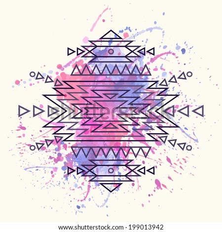 Vector decorative ethnic pattern with watercolor splash Vector decorative ethnic pattern with watercolor splash