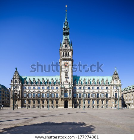 Front view of the famous town hall in Hamburg, Germany