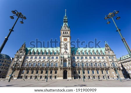 Front view of the famous town hall in Hamburg, Germany