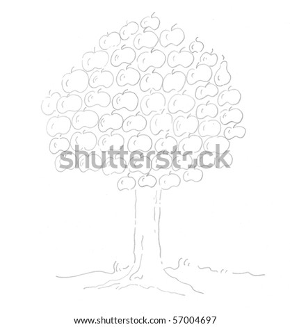 Drawn tree made just of apples and the trunk. There's one pear also.
