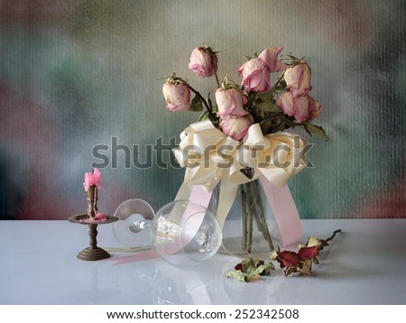 Still life, Roses flowers dry withered and died