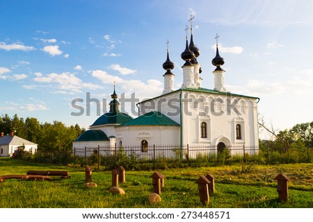 Russia, Vladimir region,  Log-Jerusalem church, the Church of the Entry into Jerusalem, the center of Suzdal, Trading Rows area, historical places.