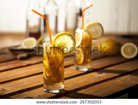 Long island ice tea cocktail isolated on white background
